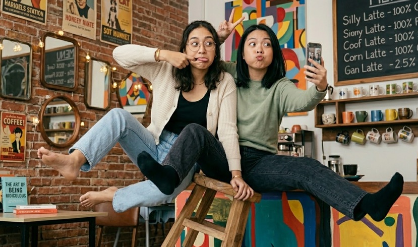Gaya Foto Studio Bareng Bestie Ber 2 Ekspresi Konyol