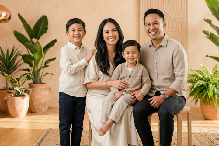 foto studio keluarga 4 orang 2 anak laki laki