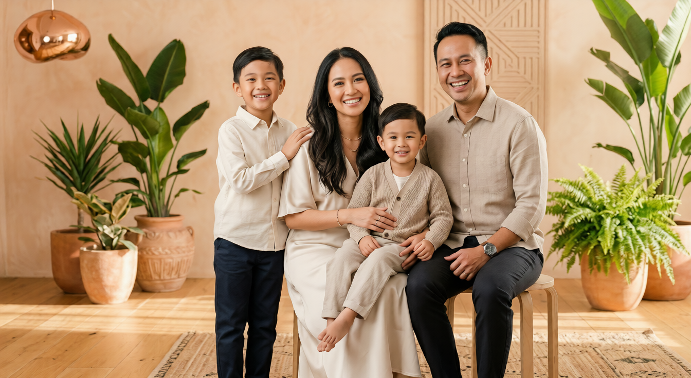 foto studio keluarga 4 orang 2 anak laki laki